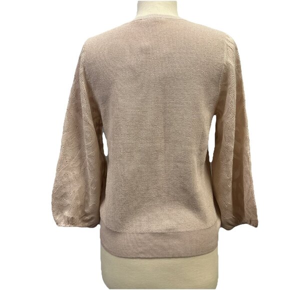 Adrianna Papell Women's Medium Crew Neck Sweater 3/4 Mesh Champagne Blush - Picture 5 of 16